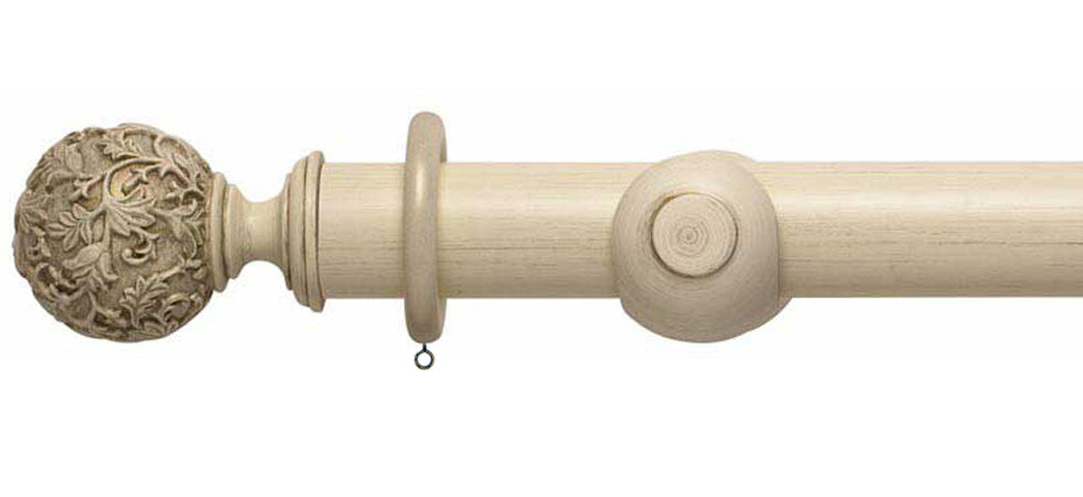 Rolls Modern Country Floral Ball 55mm Wooden Curtain Pole - Fendow