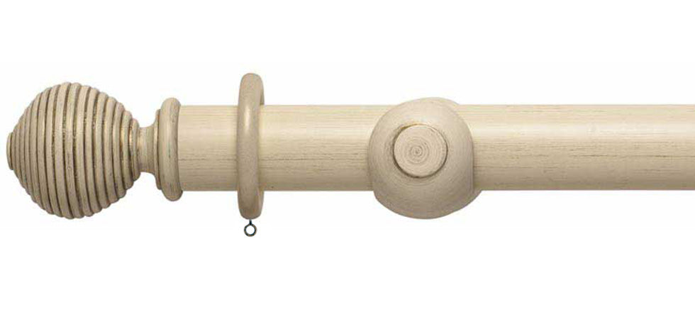 Rolls Modern Country Ribbed Ball 55mm Wooden Curtain Pole - Fendow