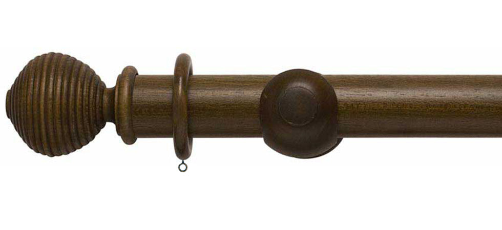 Rolls Modern Country Ribbed Ball 55mm Wooden Curtain Pole - Fendow