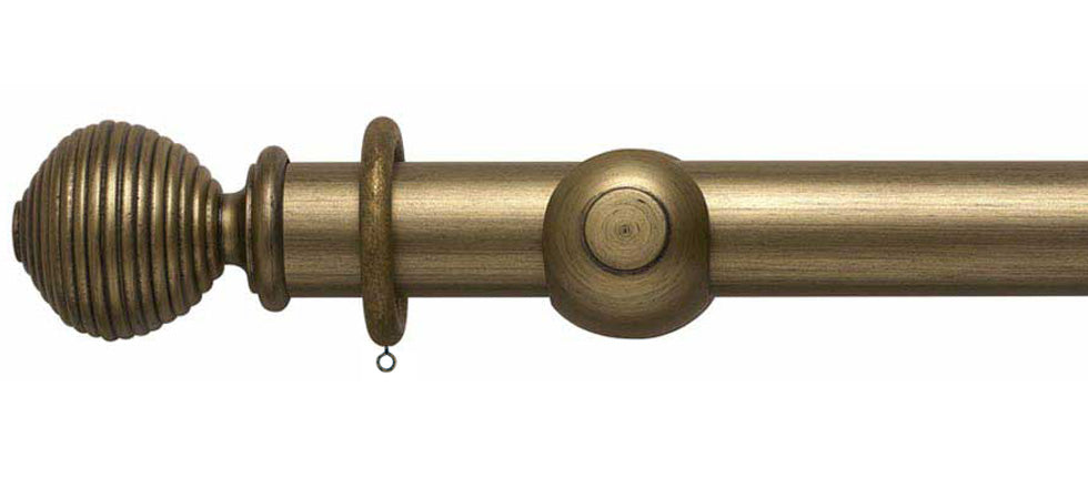 Rolls Modern Country Ribbed Ball 55mm Wooden Curtain Pole - Fendow