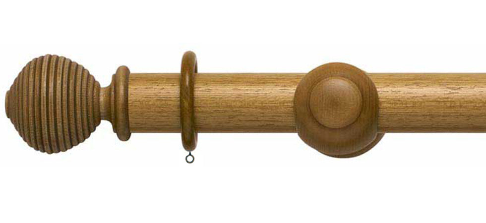 Rolls Modern Country Ribbed Ball 55mm Wooden Curtain Pole - Fendow