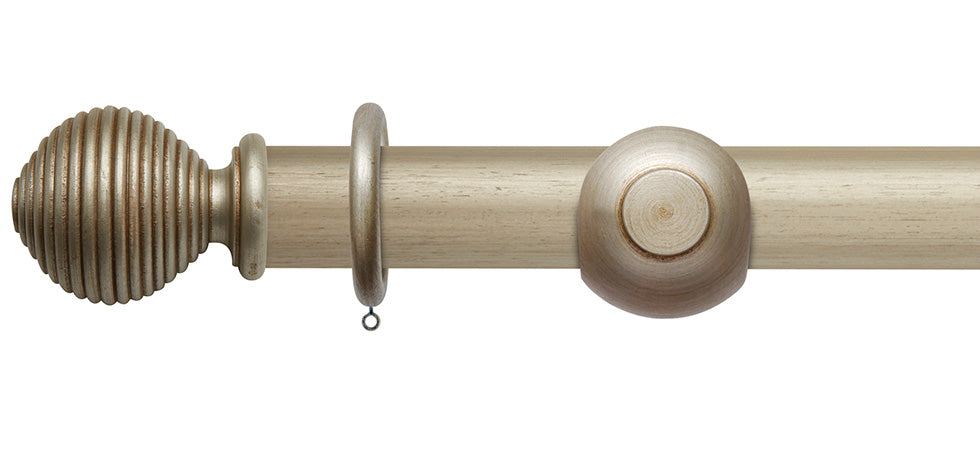 Rolls Modern Country Ribbed Ball 55mm Wooden Curtain Pole - Fendow