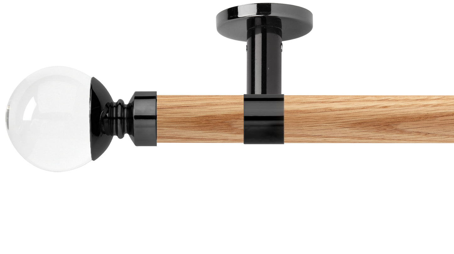 Rolls Neo Clear Ball 28mm Wooden Curtain Pole - Fendow