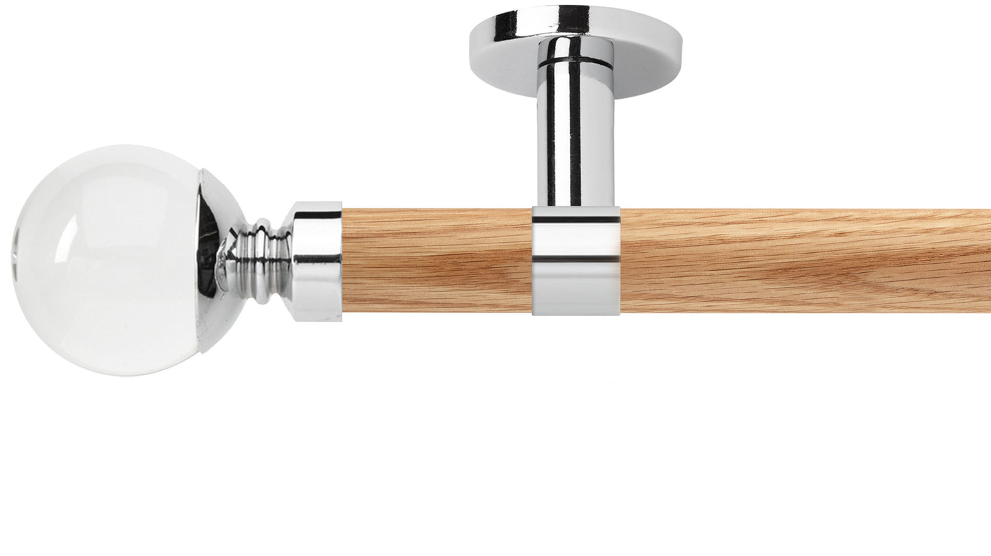 Rolls Neo Clear Ball 28mm Wooden Curtain Pole - Fendow