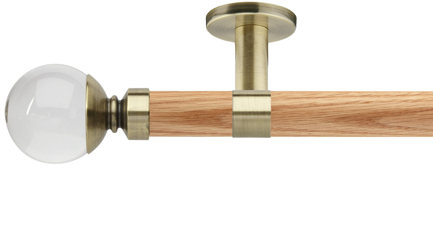 Rolls Neo Clear Ball 28mm Wooden Curtain Pole - Fendow