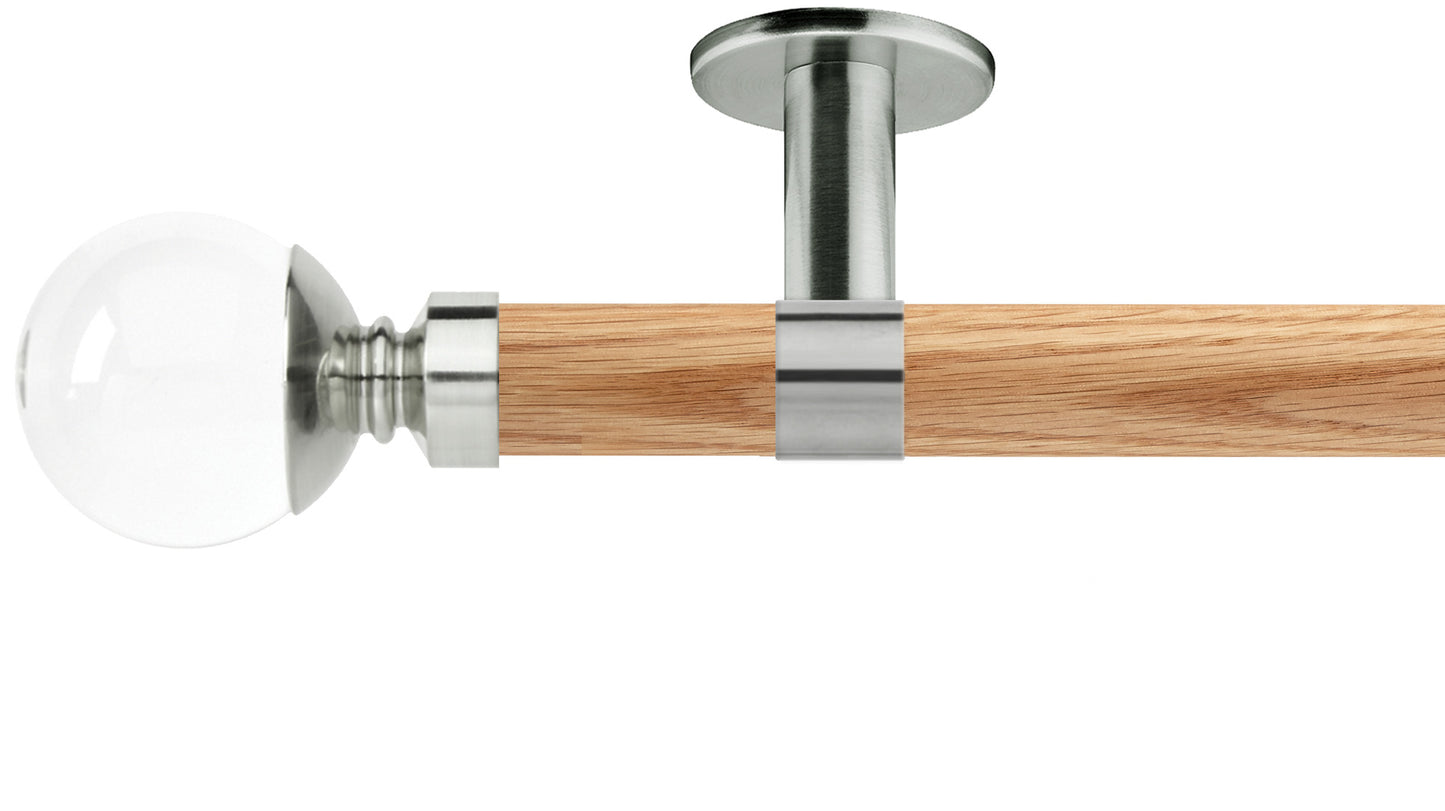 Rolls Neo Clear Ball 28mm Wooden Curtain Pole - Fendow