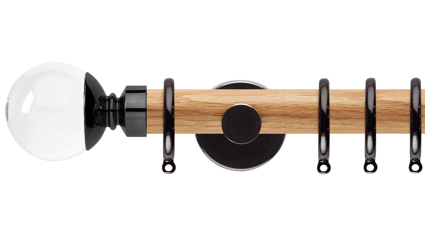 Rolls Neo Clear Ball 28mm Wooden Curtain Pole - Fendow