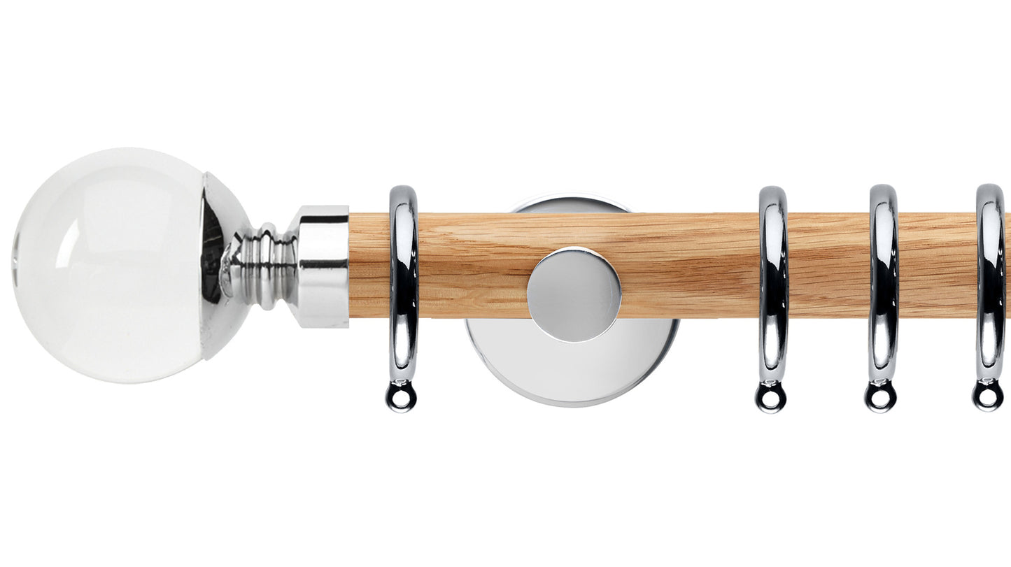 Rolls Neo Clear Ball 28mm Wooden Curtain Pole - Fendow