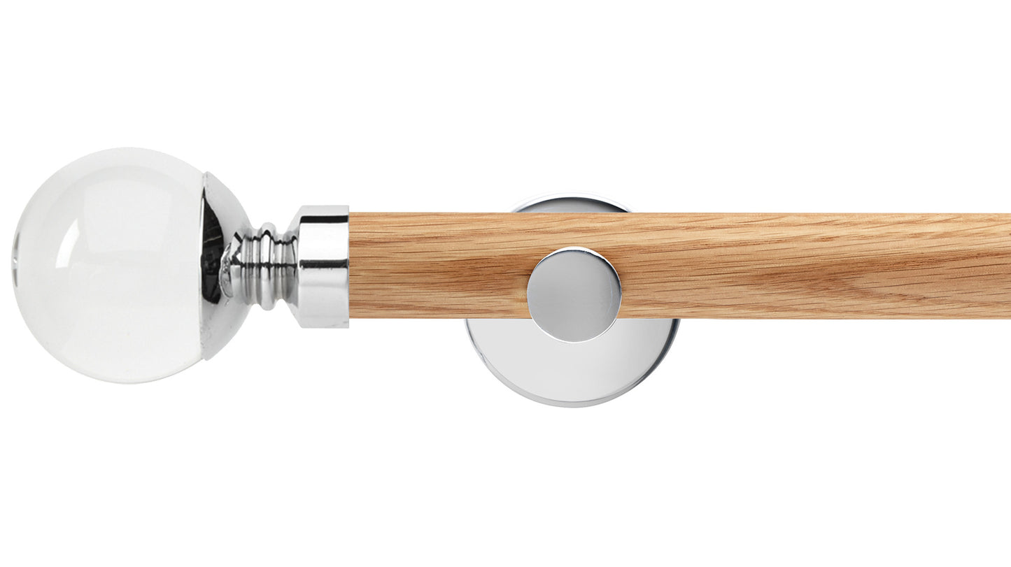 Rolls Neo Clear Ball 28mm Wooden Curtain Pole - Fendow