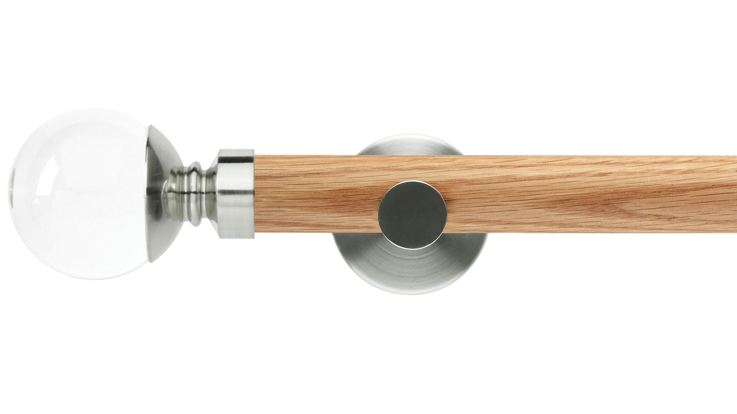 Rolls Neo Clear Ball 28mm Wooden Curtain Pole - Fendow