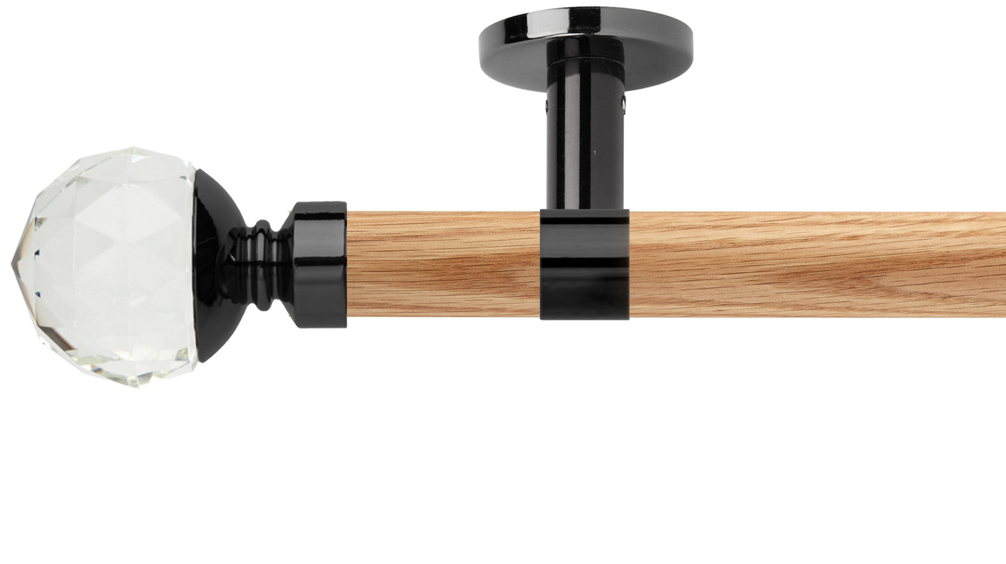 Rolls Neo Clear Faceted Ball 28mm Wooden Curtain Pole - Fendow