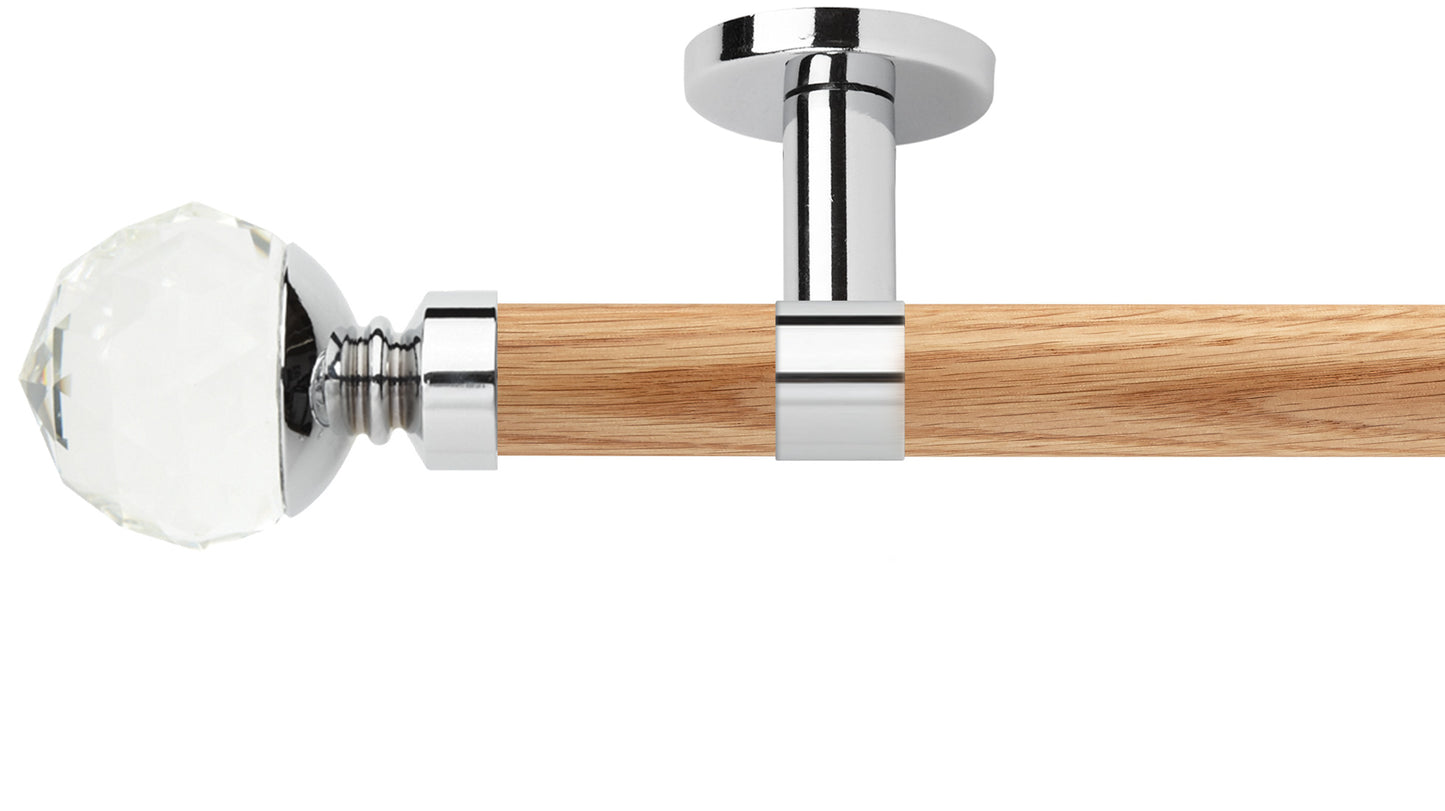 Rolls Neo Clear Faceted Ball 28mm Wooden Curtain Pole - Fendow