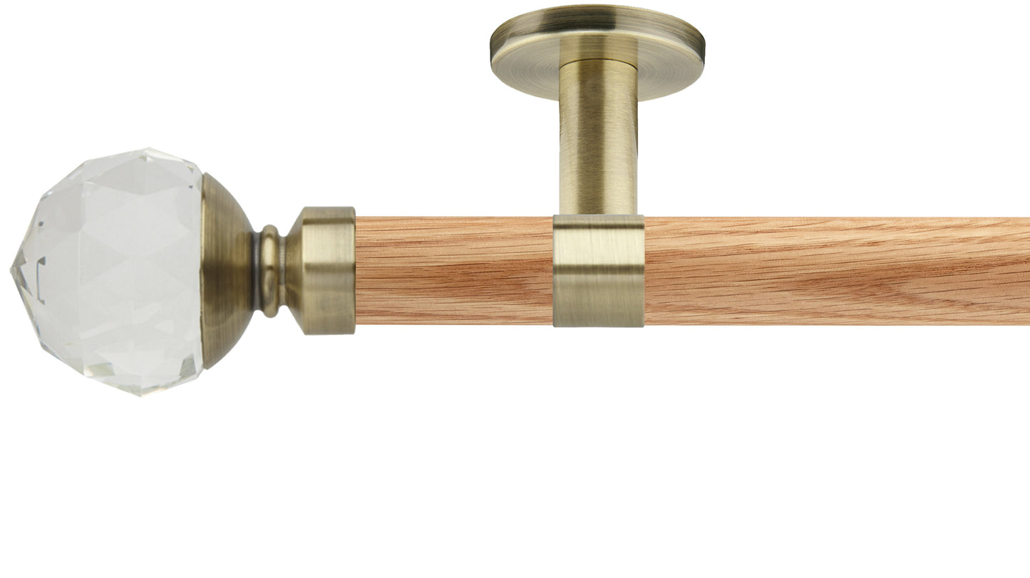 Rolls Neo Clear Faceted Ball 28mm Wooden Curtain Pole - Fendow