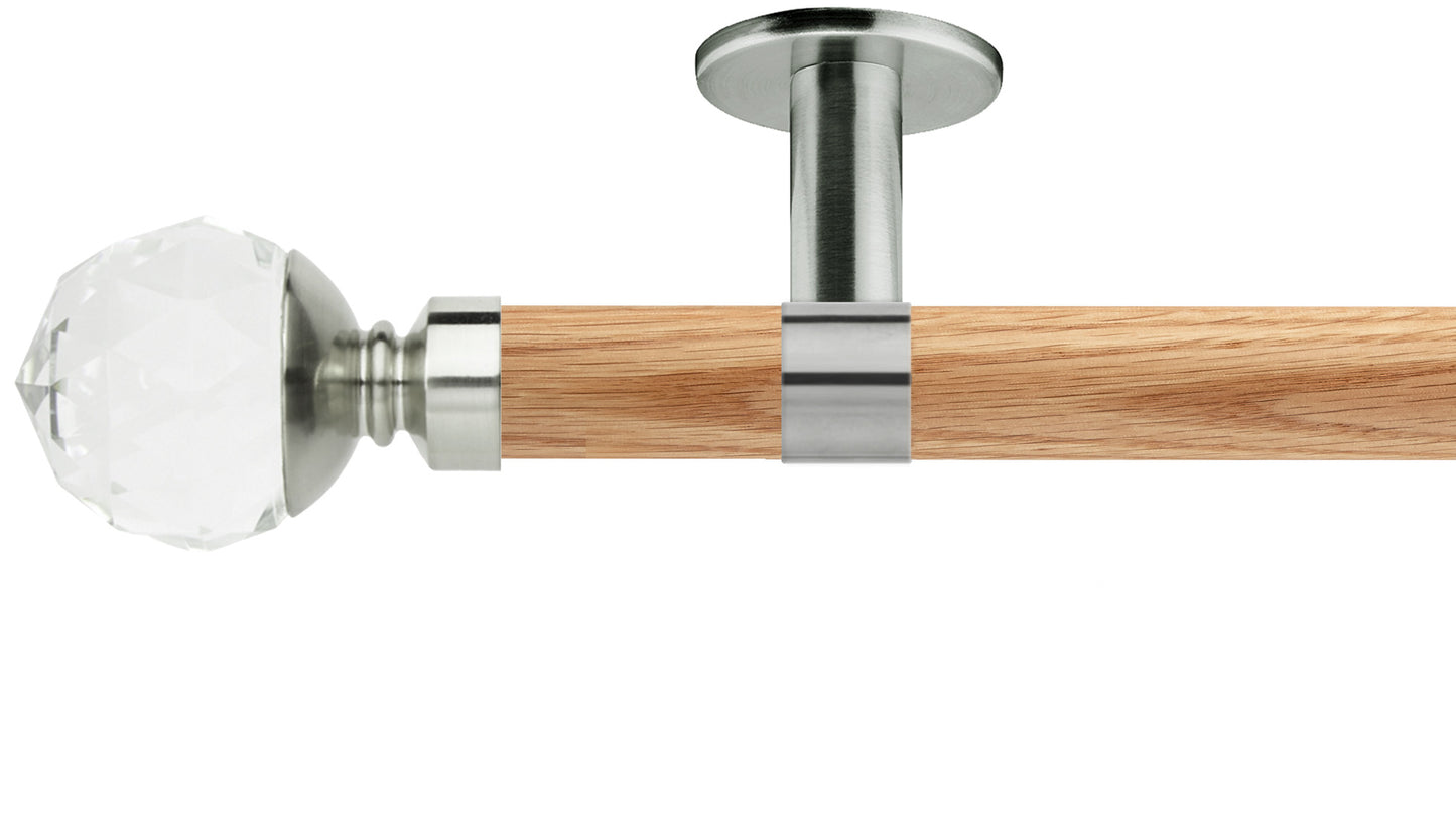 Rolls Neo Clear Faceted Ball 28mm Wooden Curtain Pole - Fendow