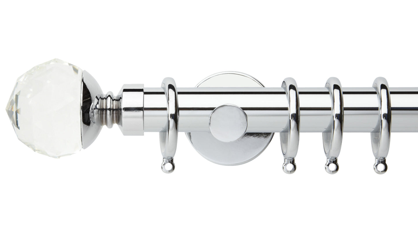 Rolls Neo Clear Faceted Ball 28mm Metal Curtain Pole - Fendow