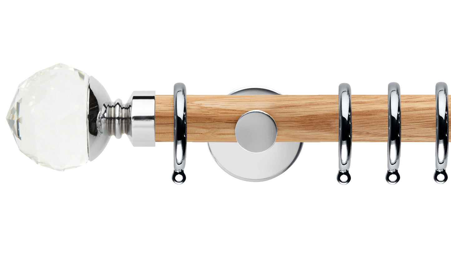 Rolls Neo Clear Faceted Ball 28mm Wooden Curtain Pole - Fendow