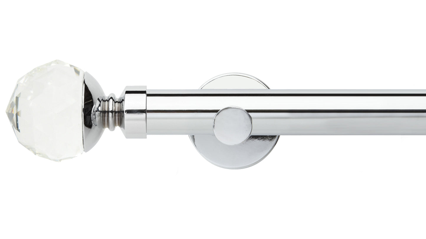 Rolls Neo Clear Faceted Ball 28mm Metal Curtain Pole - Fendow