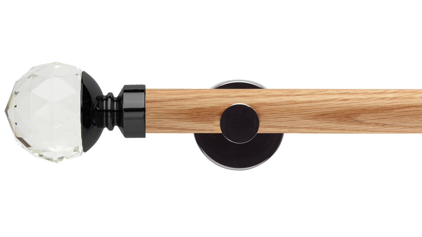 Rolls Neo Clear Faceted Ball 28mm Wooden Curtain Pole - Fendow