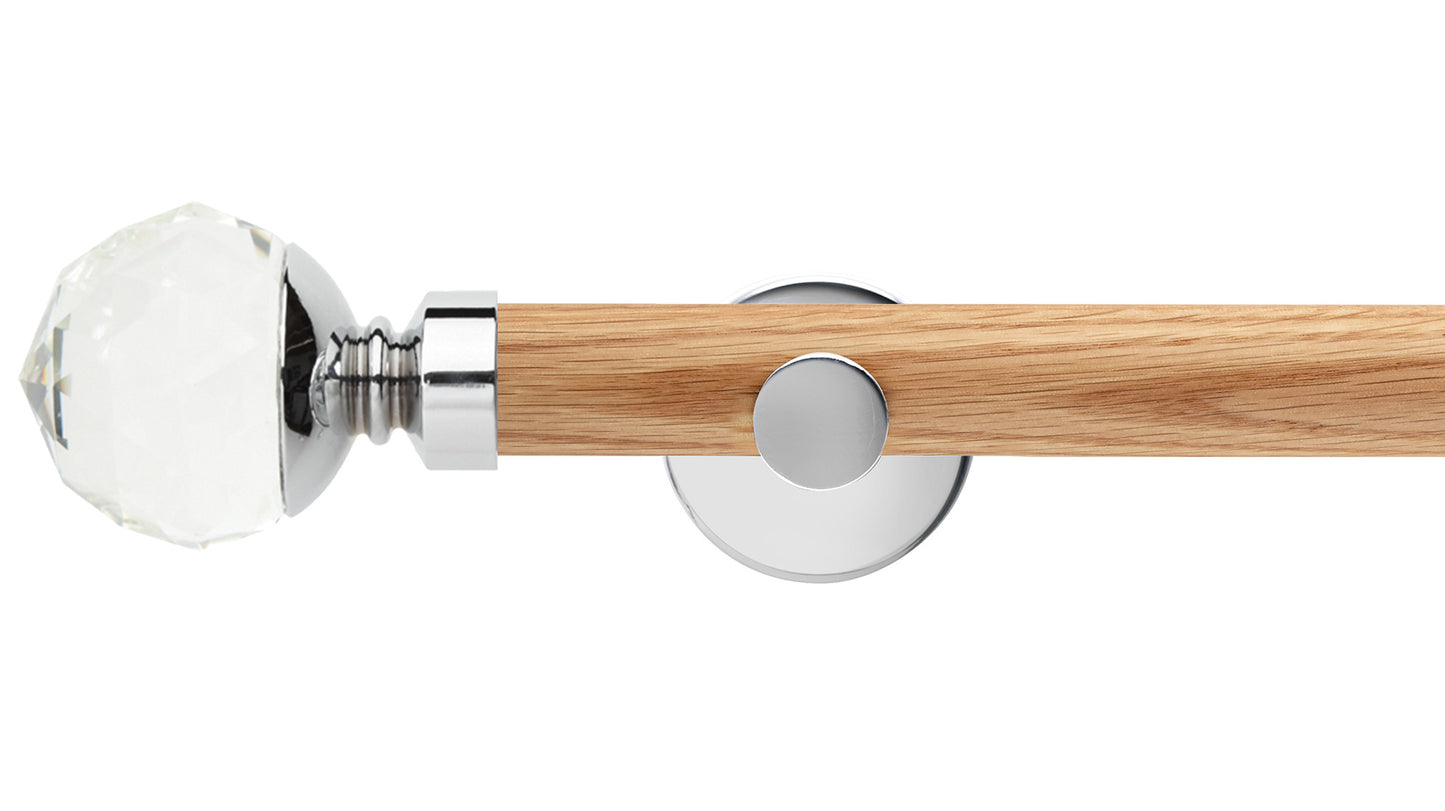 Rolls Neo Clear Faceted Ball 28mm Wooden Curtain Pole - Fendow