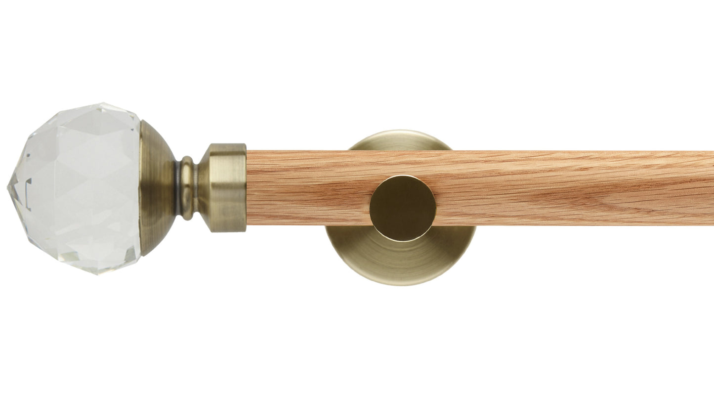 Rolls Neo Clear Faceted Ball 28mm Wooden Curtain Pole - Fendow