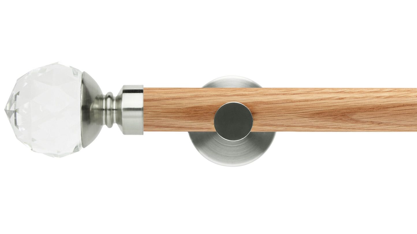 Rolls Neo Clear Faceted Ball 28mm Wooden Curtain Pole - Fendow