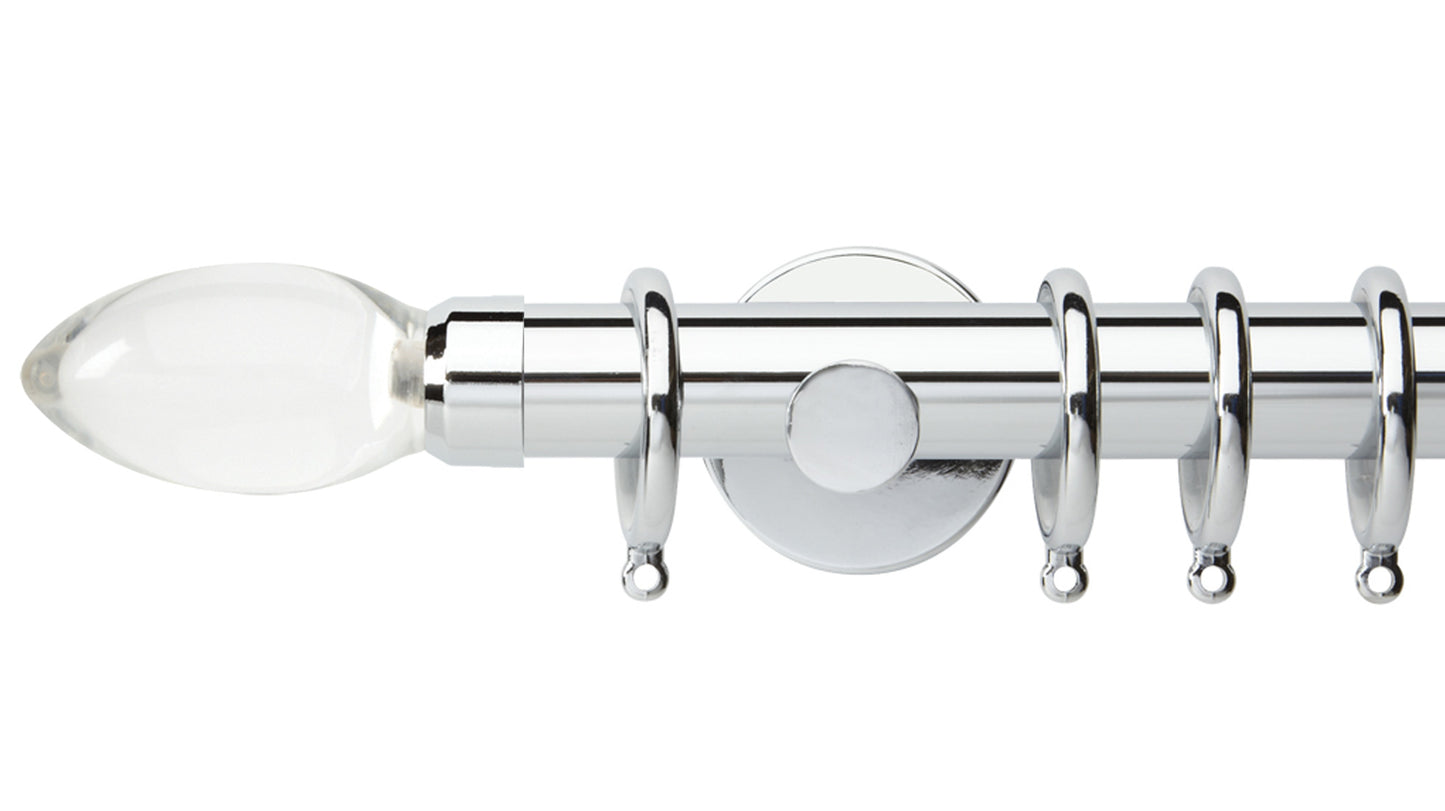 Rolls Neo Clear Teardrop 28mm Metal Curtain Pole - Fendow