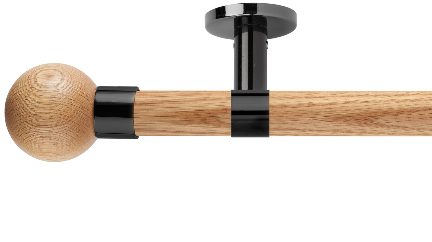 Rolls Neo Oak Ball 28mm Wooden Curtain Pole - Fendow