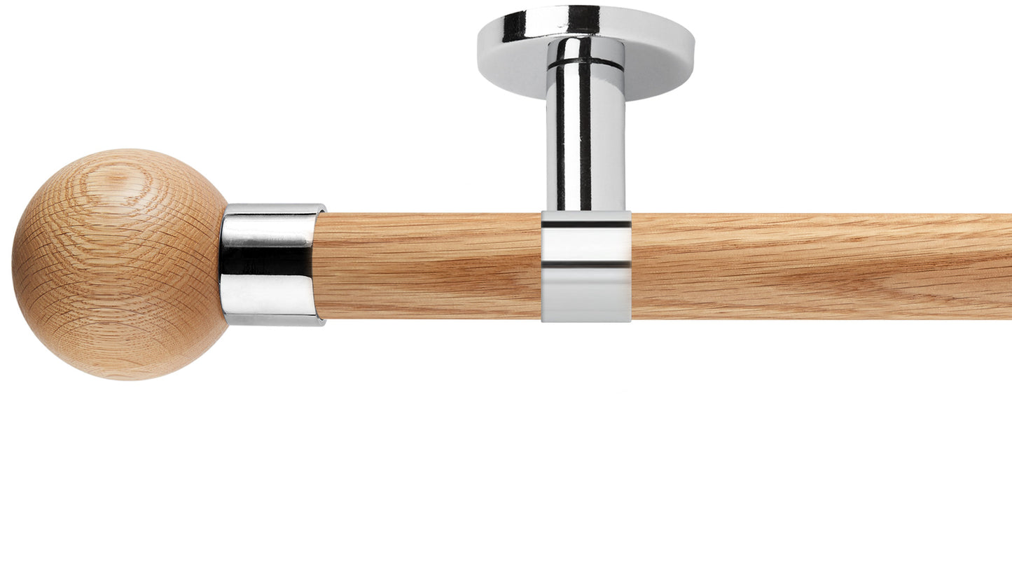 Rolls Neo Oak Ball 28mm Wooden Curtain Pole - Fendow