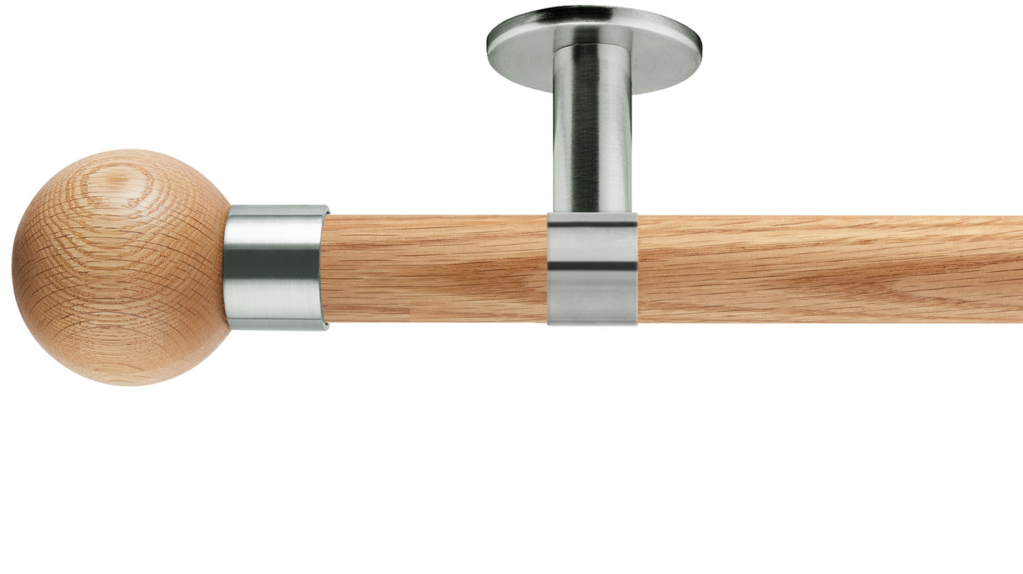 Rolls Neo Oak Ball 28mm Wooden Curtain Pole - Fendow