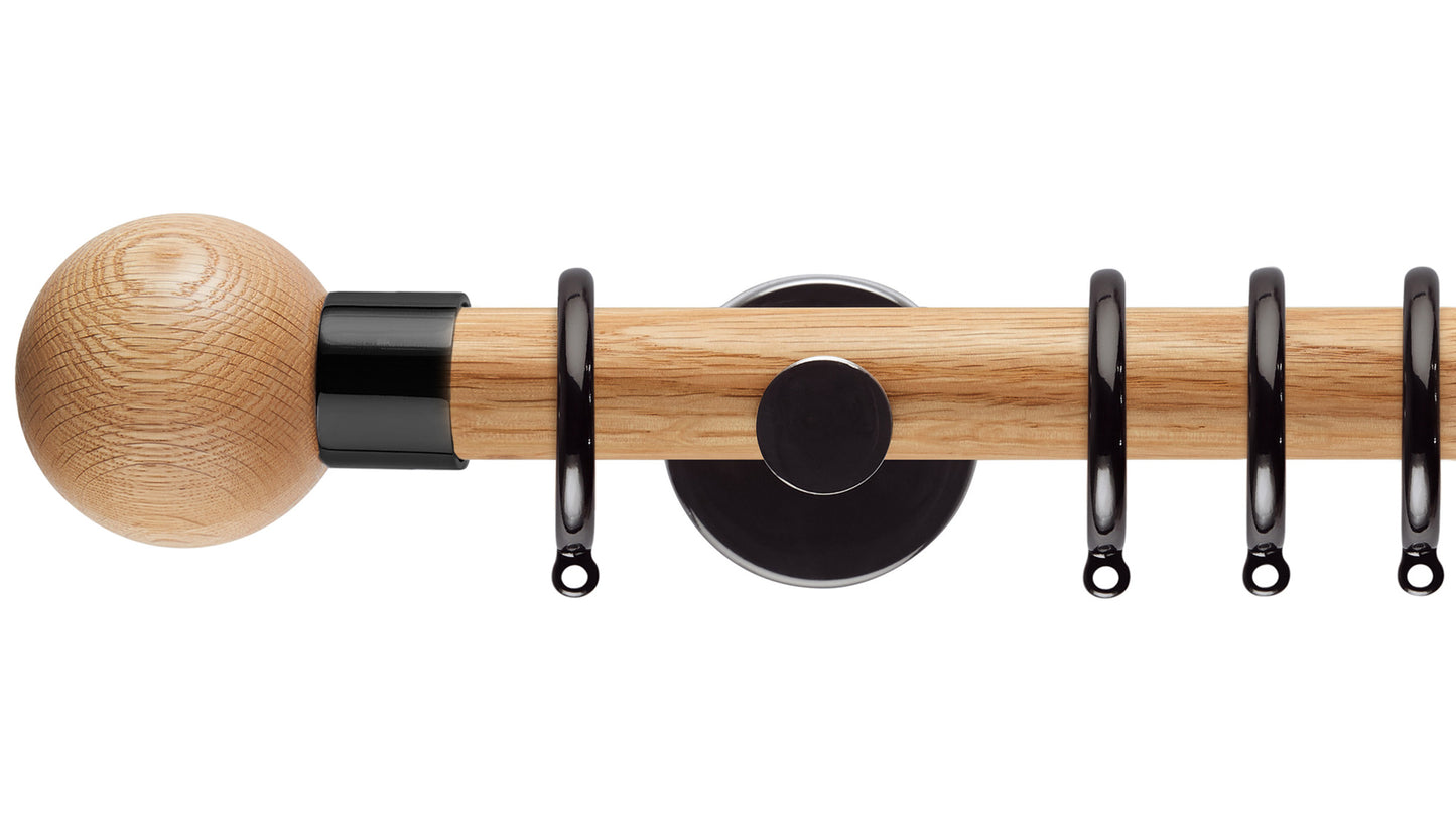 Rolls Neo Oak Ball 28mm Wooden Curtain Pole - Fendow