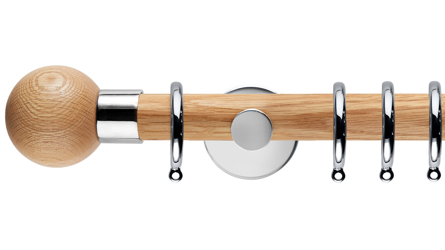 Rolls Neo Oak Ball 28mm Wooden Curtain Pole - Fendow