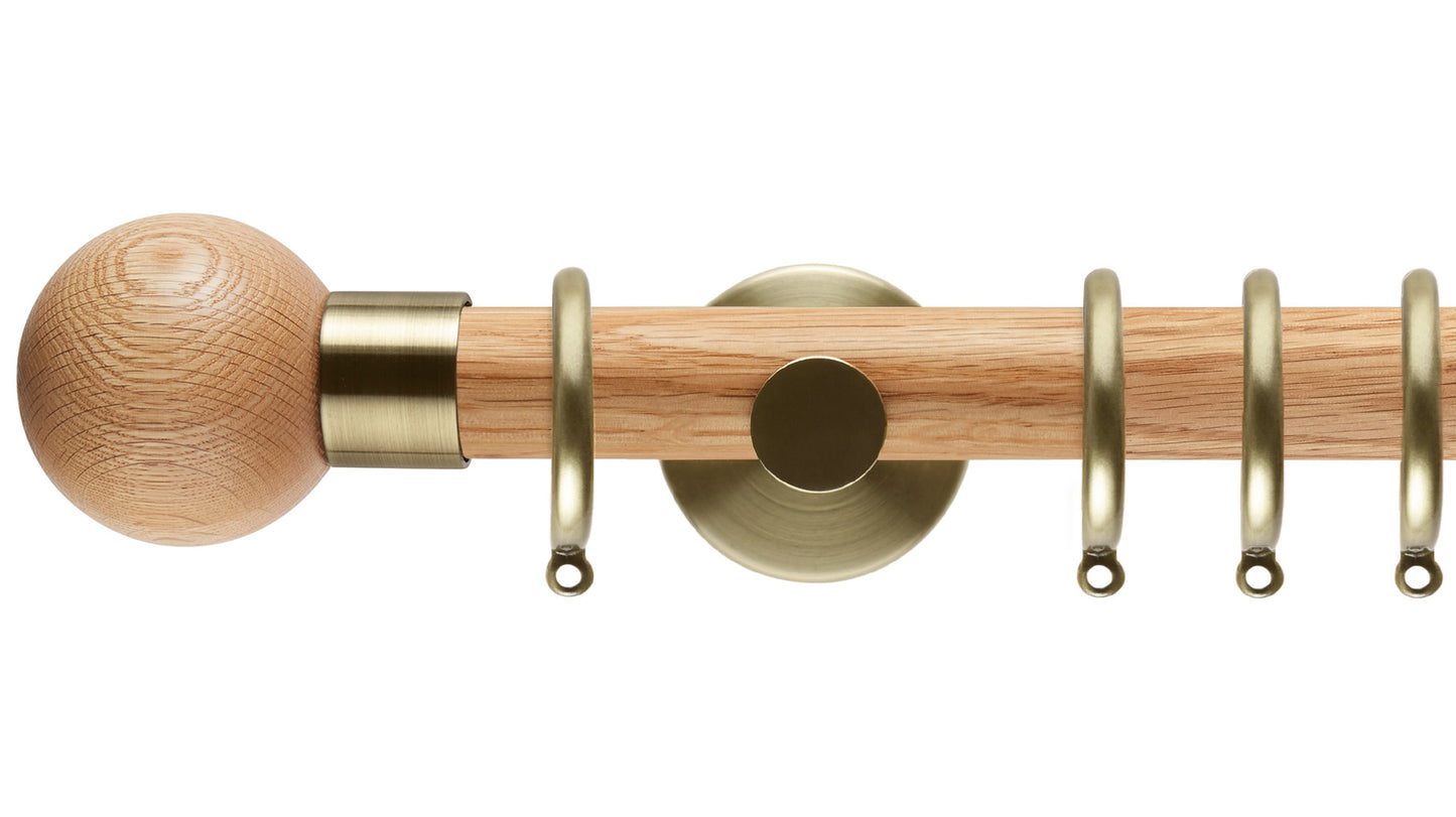 Rolls Neo Oak Ball 28mm Wooden Curtain Pole - Fendow