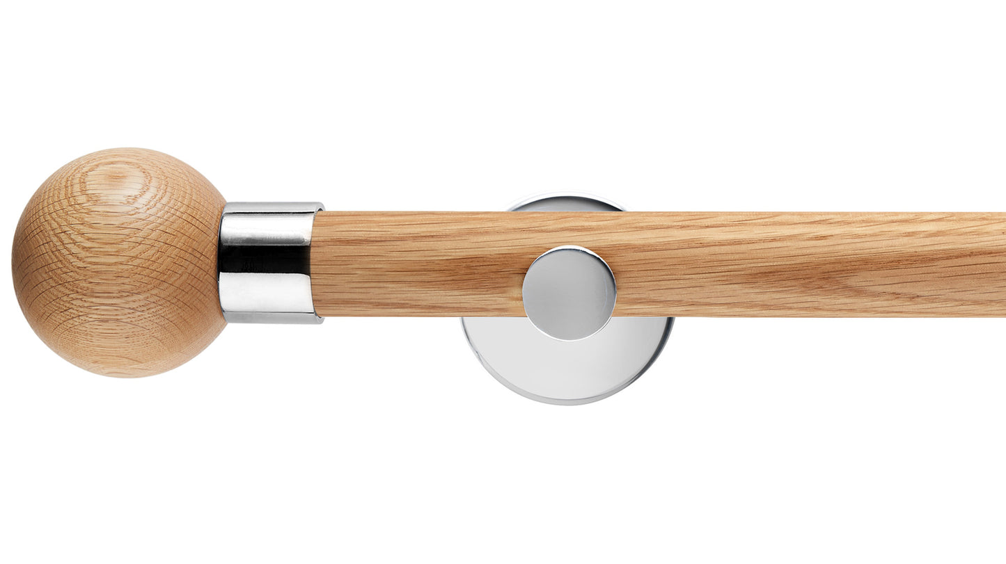 Rolls Neo Oak Ball 28mm Wooden Curtain Pole - Fendow