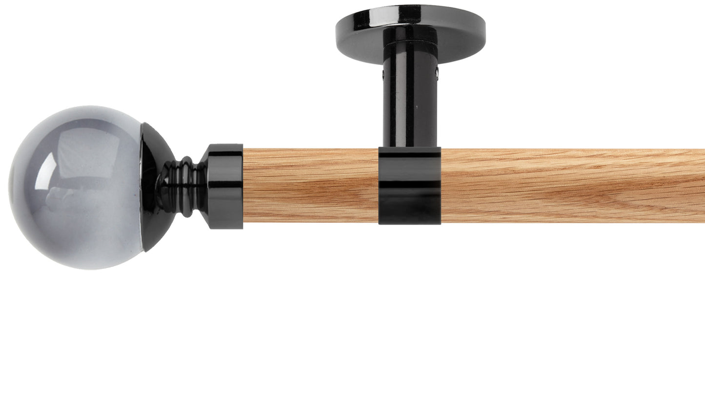 Rolls Neo Smoke Grey Ball 28mm Wooden Curtain Pole - Fendow