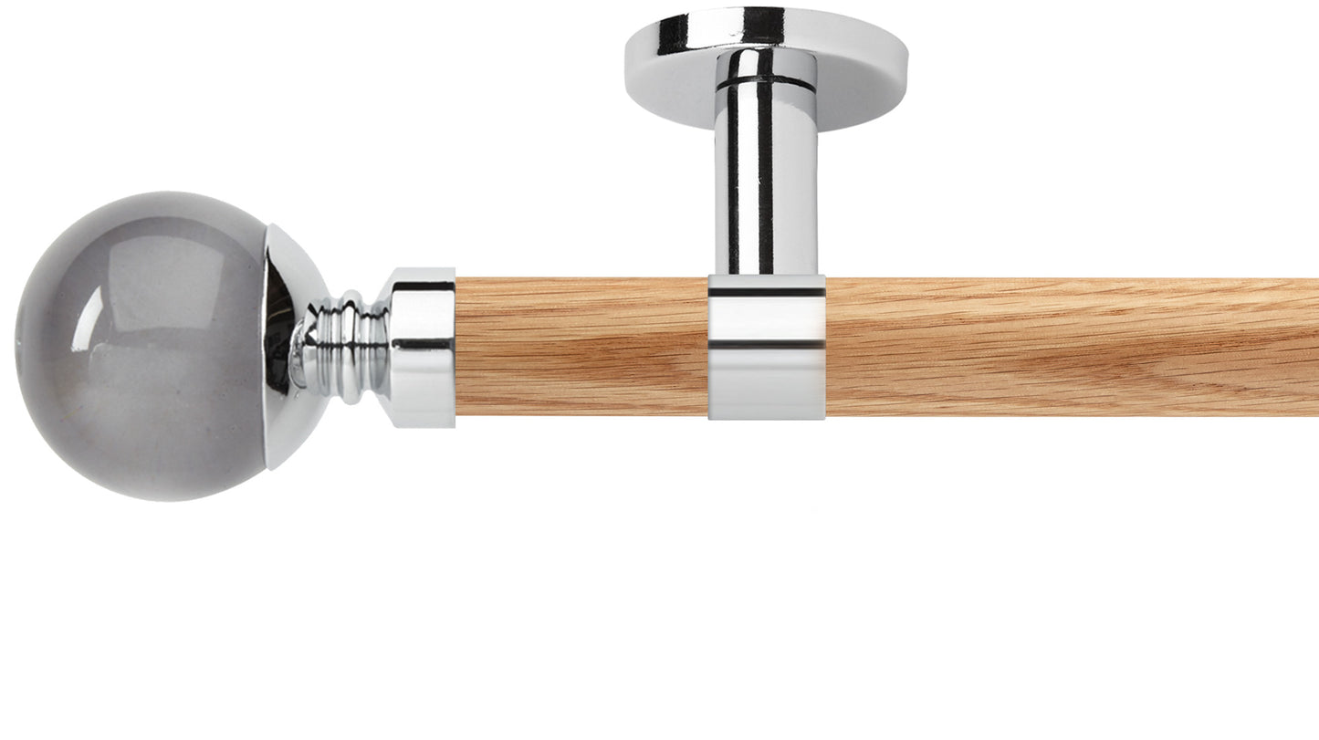 Rolls Neo Smoke Grey Ball 28mm Wooden Curtain Pole - Fendow