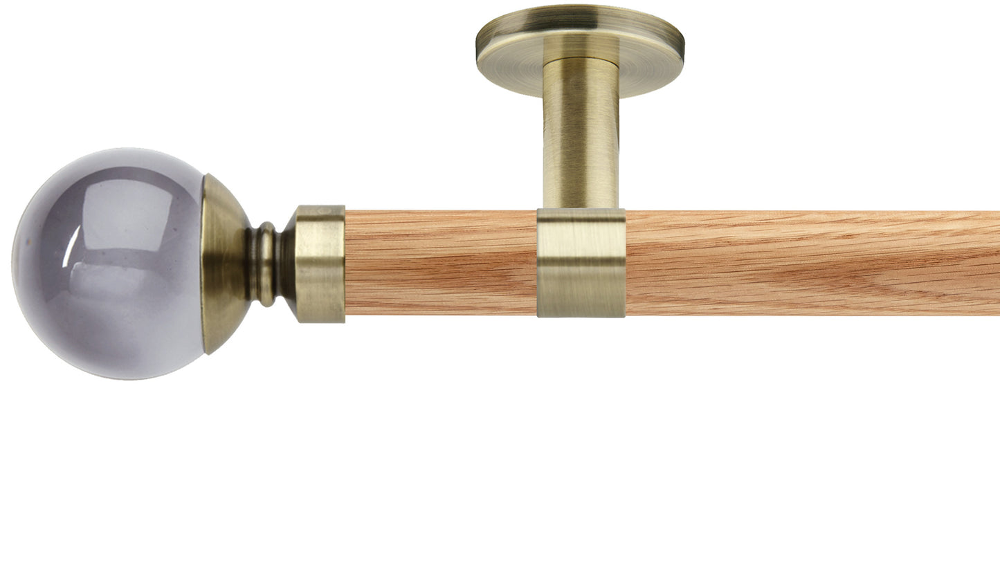 Rolls Neo Smoke Grey Ball 28mm Wooden Curtain Pole - Fendow