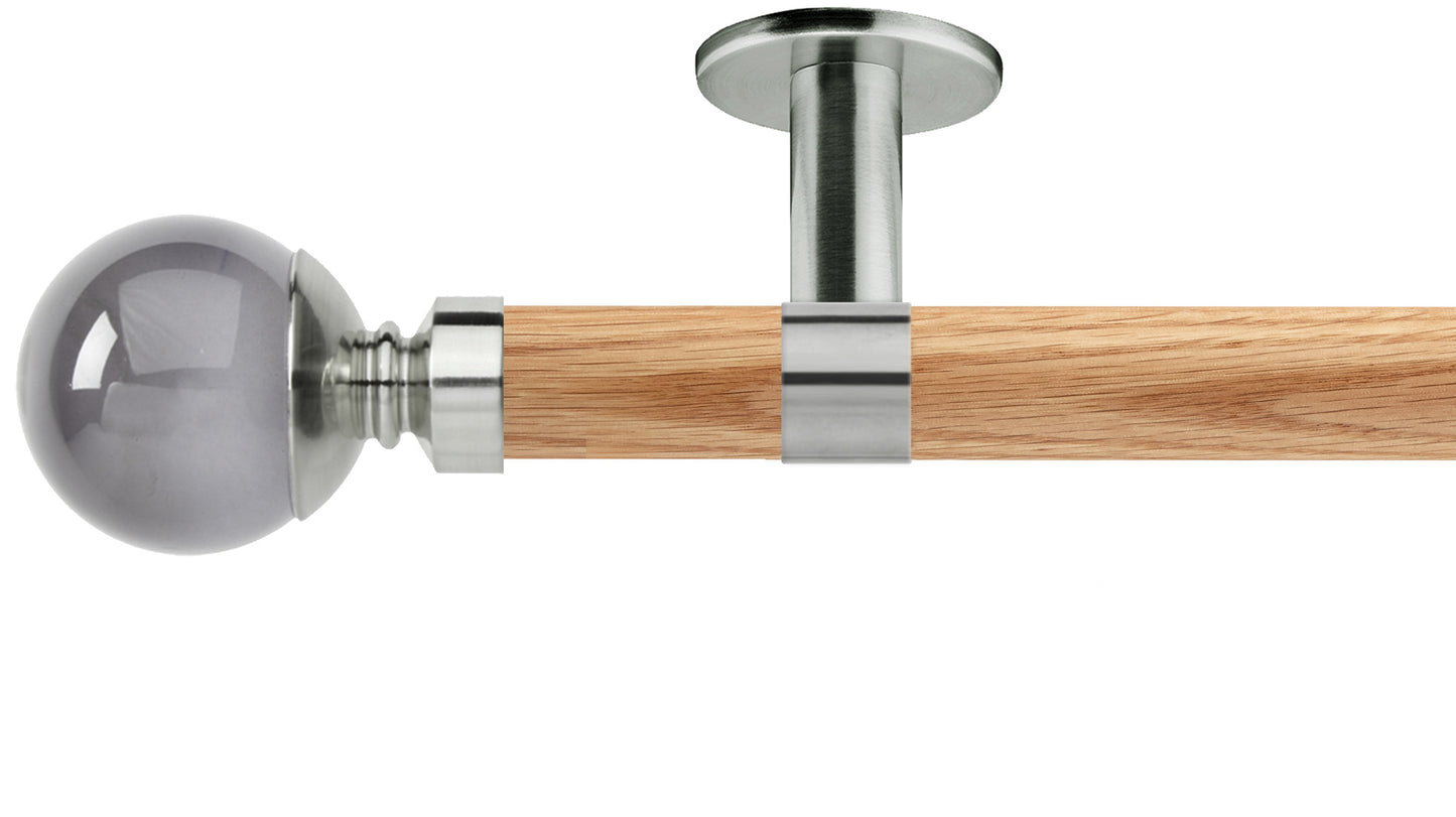 Rolls Neo Smoke Grey Ball 28mm Wooden Curtain Pole - Fendow