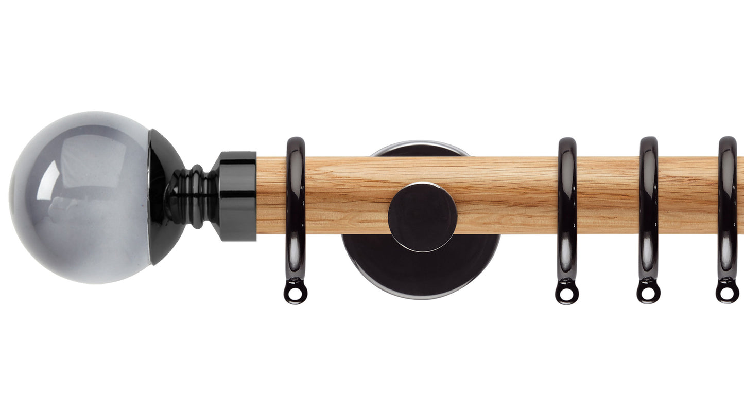 Rolls Neo Smoke Grey Ball 28mm Wooden Curtain Pole - Fendow