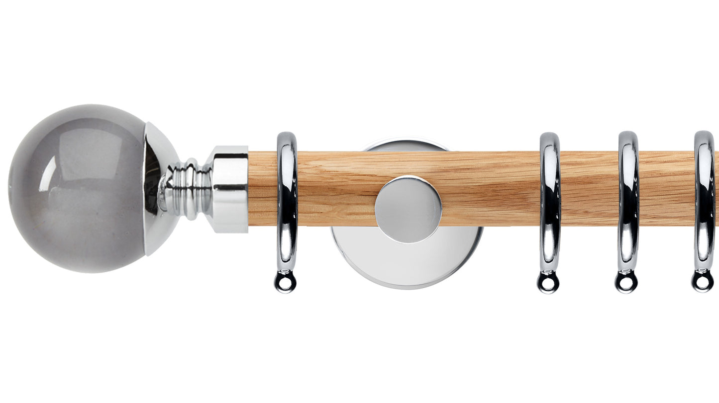 Rolls Neo Smoke Grey Ball 28mm Wooden Curtain Pole - Fendow