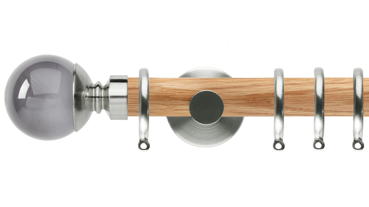 Rolls Neo Smoke Grey Ball 28mm Wooden Curtain Pole - Fendow