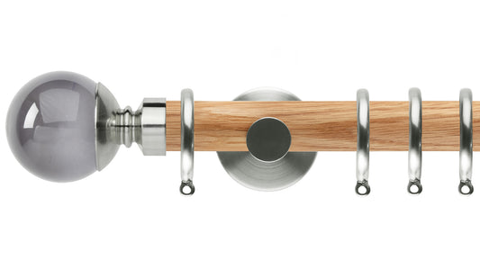 Rolls Neo Smoke Grey Ball 28mm Wooden Curtain Pole - Fendow