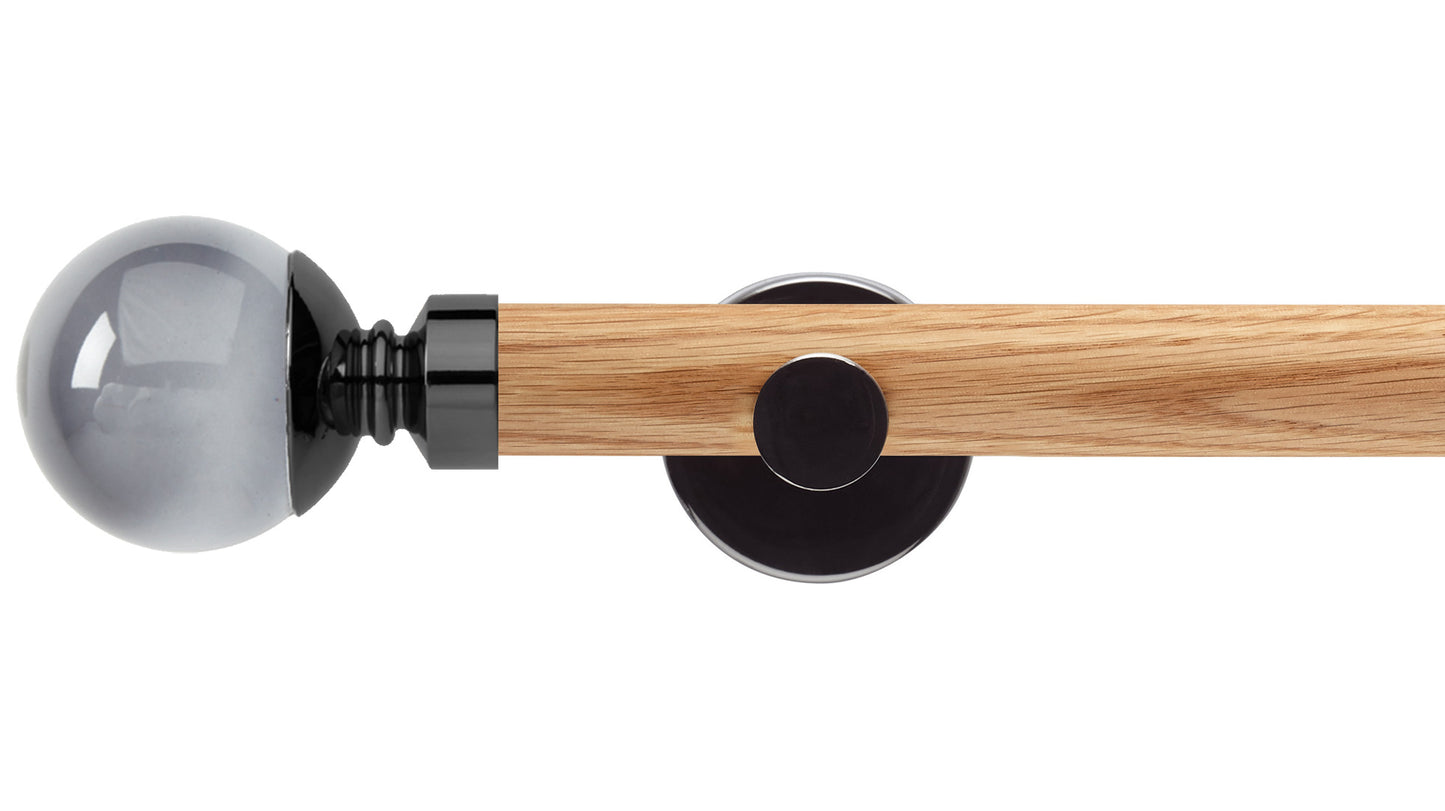 Rolls Neo Smoke Grey Ball 28mm Wooden Curtain Pole - Fendow