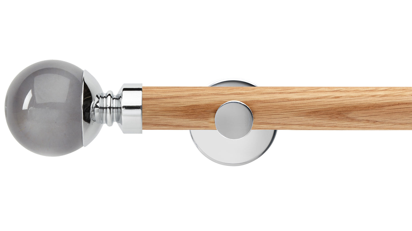 Rolls Neo Smoke Grey Ball 28mm Wooden Curtain Pole - Fendow