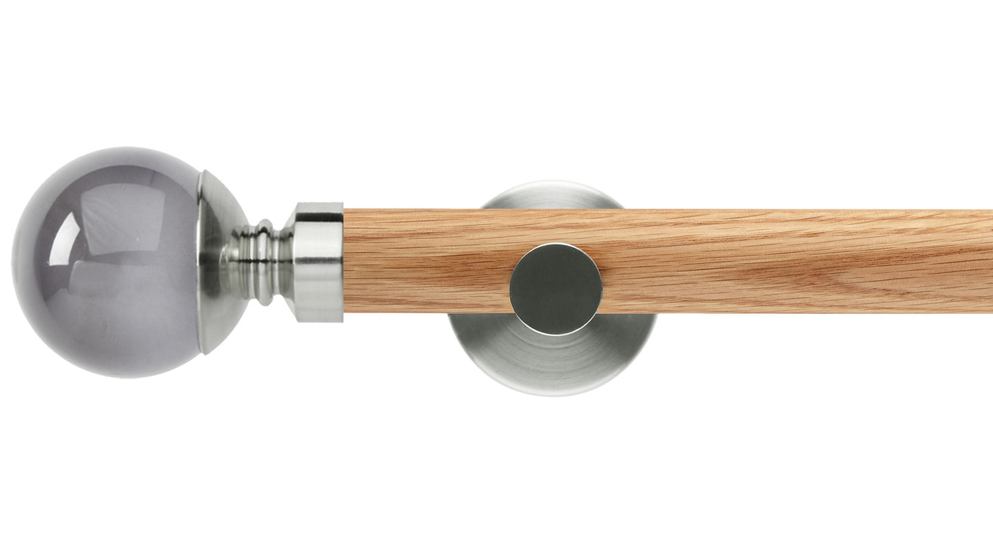 Rolls Neo Smoke Grey Ball 28mm Wooden Curtain Pole - Fendow