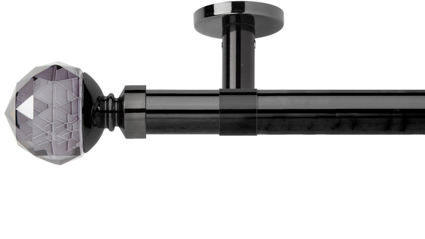 Rolls Neo Smoke Grey Faceted Ball 28mm Metal Curtain Pole - Fendow