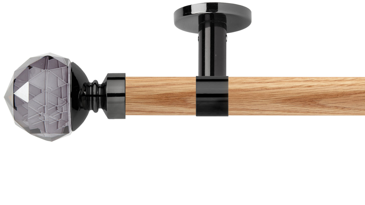 Rolls Neo Smoke Grey Faceted Ball 28mm Wooden Curtain Pole - Fendow