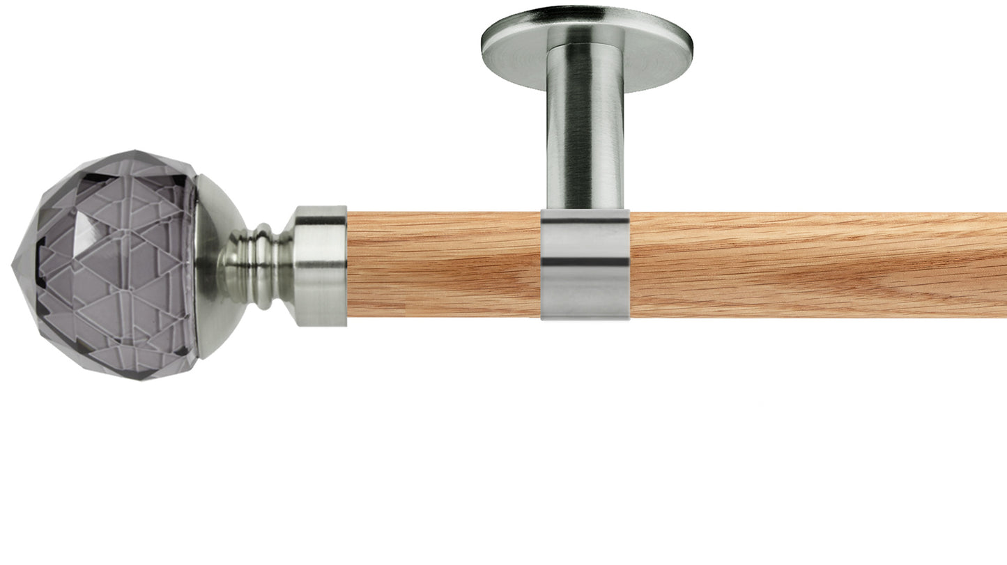 Rolls Neo Smoke Grey Faceted Ball 28mm Wooden Curtain Pole - Fendow