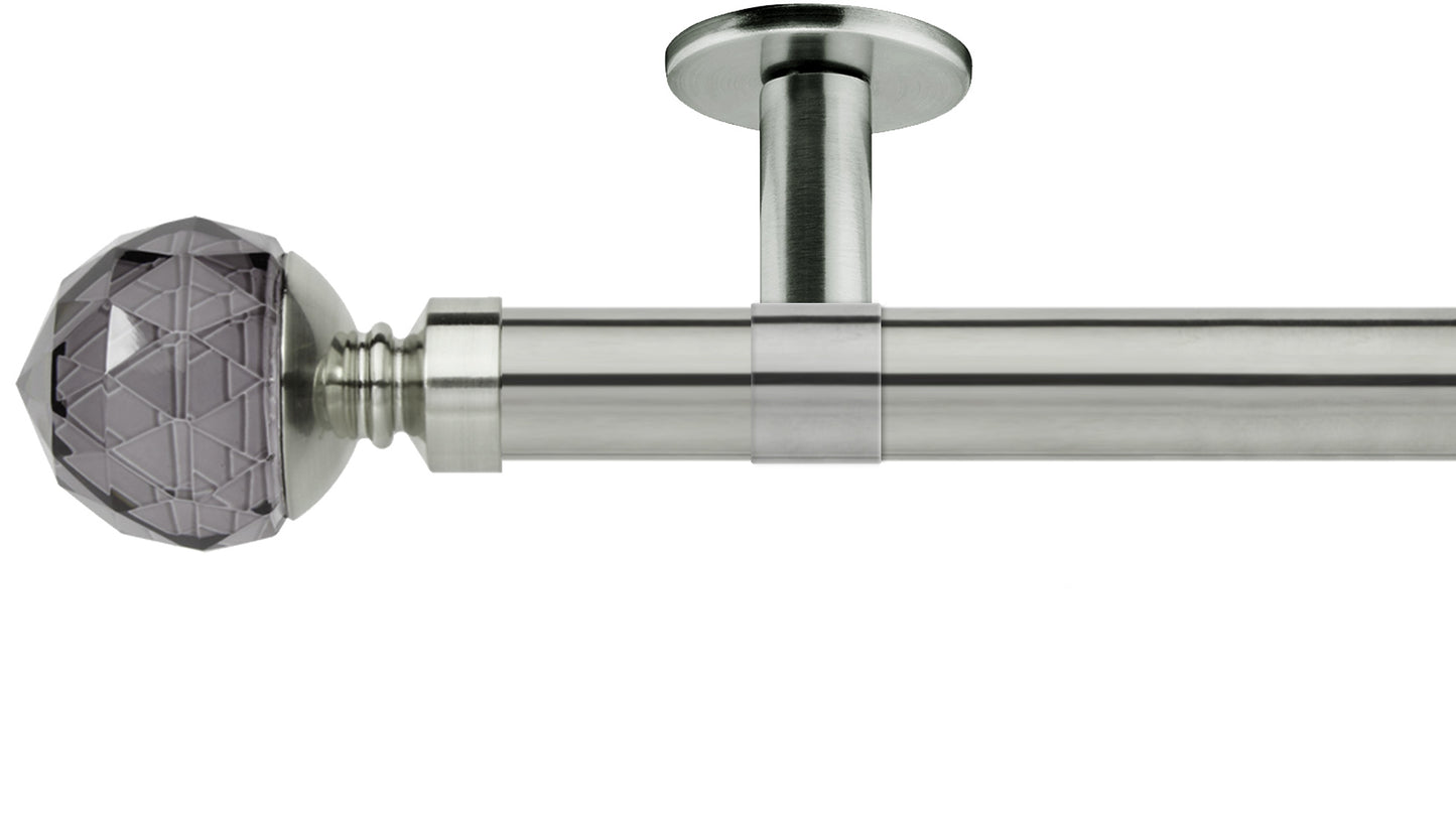 Rolls Neo Smoke Grey Faceted Ball 28mm Metal Curtain Pole - Fendow