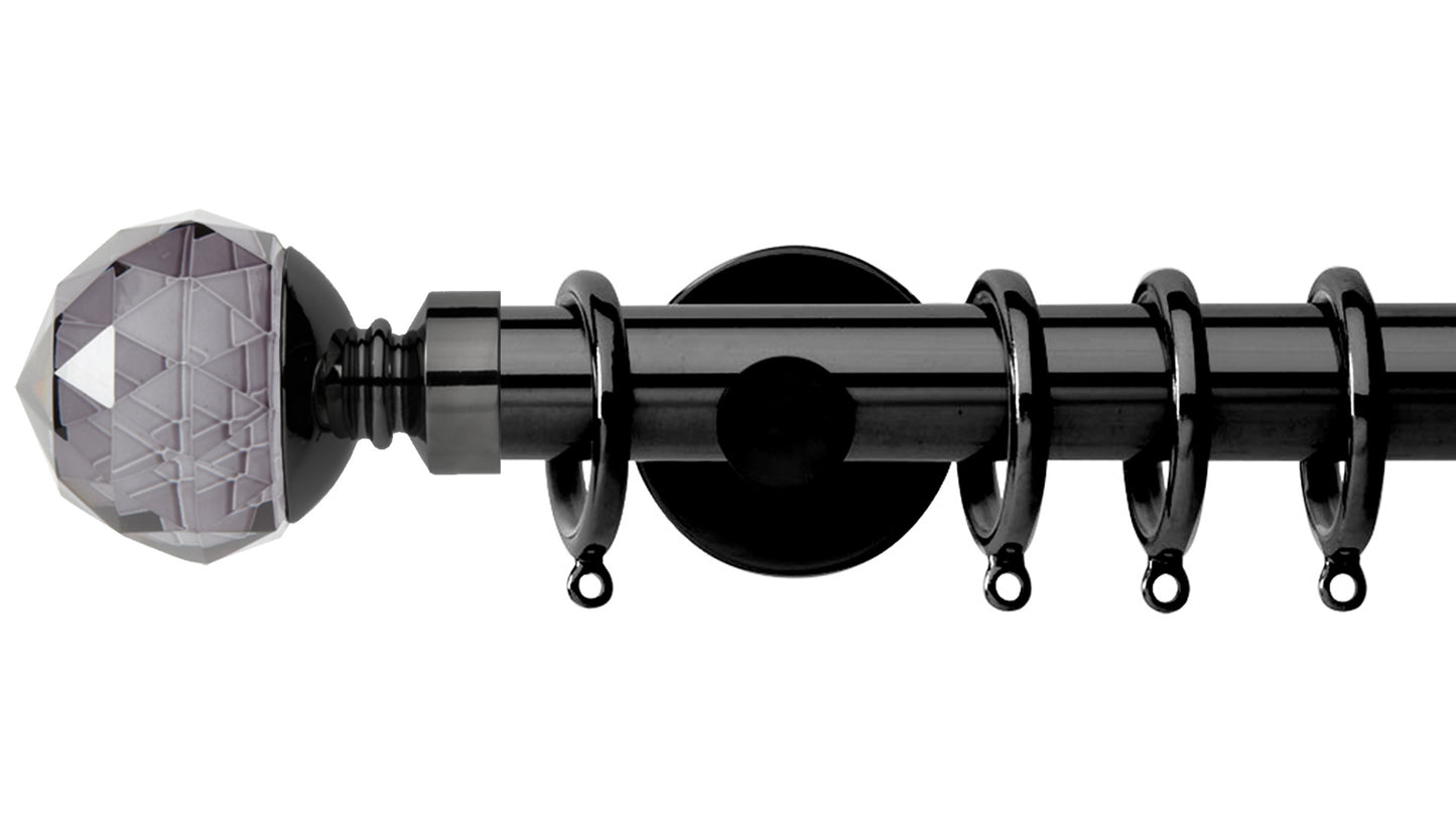 Rolls Neo Smoke Grey Faceted Ball 28mm Metal Curtain Pole - Fendow