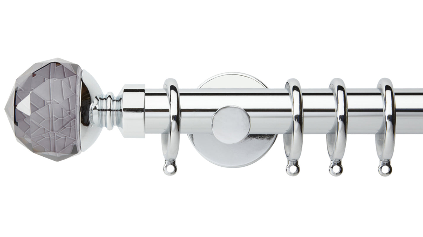 Rolls Neo Smoke Grey Faceted Ball 28mm Metal Curtain Pole - Fendow